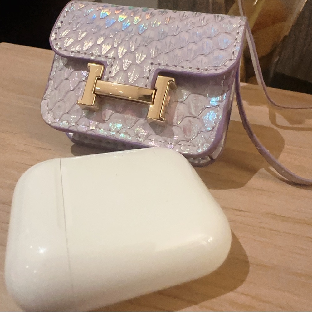 Iridescent Purple Mini Bag with Gold Accent, Perfect For AirPods